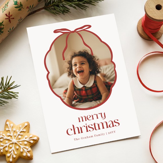 Modern Red Bow Family Kids Photo Christmas Holiday Card (Creator Uploaded)