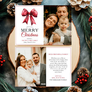 Modern Red Bow Merry Christmas Photo Holiday Card