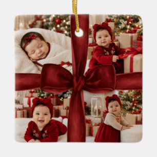 Modern Red Bow My First Christmas Photo Ornament