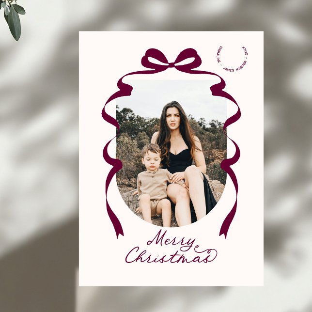 Modern Red Bow Photo Merry Christmas Arch Holiday Card (Creator Uploaded)