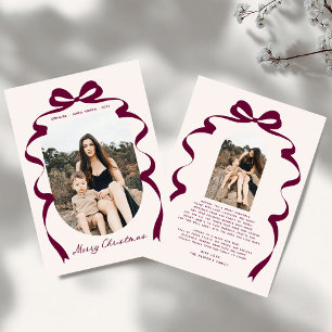 Modern Red Bow Photo Merry Christmas Arch Holiday Card