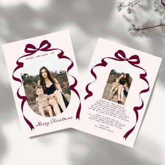 Modern Red Bow Photo Merry Christmas Arch Holiday Card