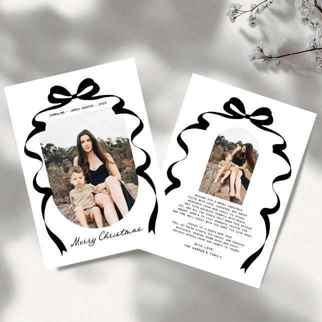 Modern Red Bow Photo Merry Christmas Arch Holiday Card (Creator Uploaded)