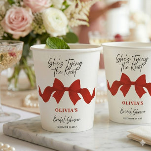 Modern Red Bow She's Tying the Knot Bridal Shower Paper Cups