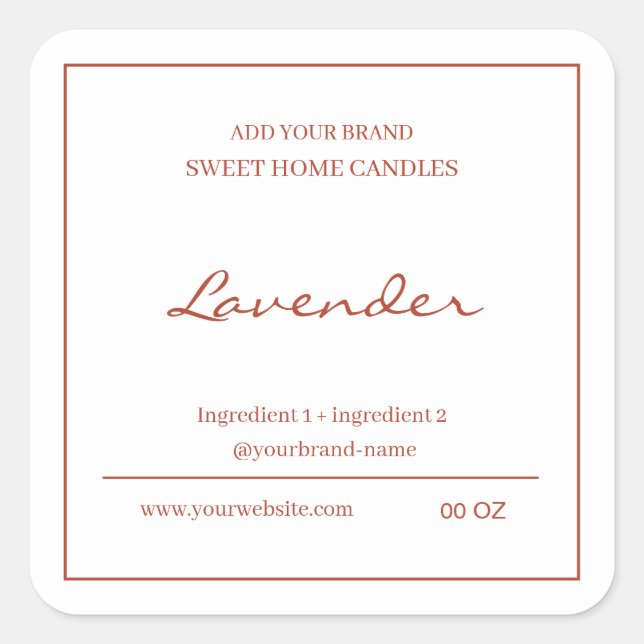 Modern red brown ingredients product  square sticker (Front)