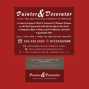 Modern Red & Brown Painter & Decorator Mini Business Card