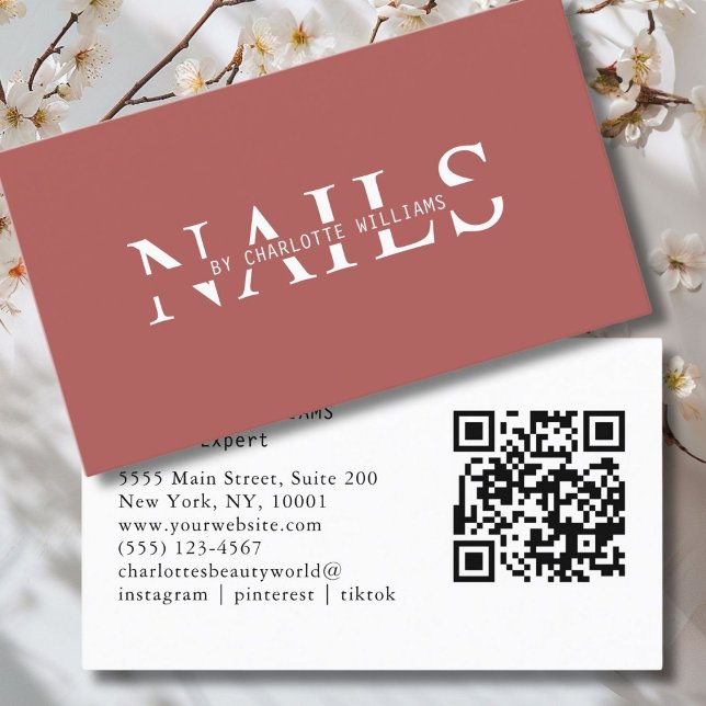 Modern, Red-Brown, QR Code Business Card (Modern, Red-Brown, QR Code Business Card. Perfect for Beauty, Nails, Lashes, Hair experts and more.)