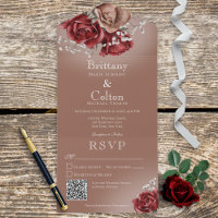 Modern Red & Brown Roses Floral QR Code
