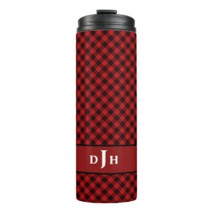 Modern Red Buffalo Black Pattern Monogram Thermal Tumbler
