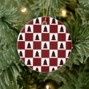 Modern Red Buffalo Plaid Christmas Tree Pattern Ceramic Tree Decoration