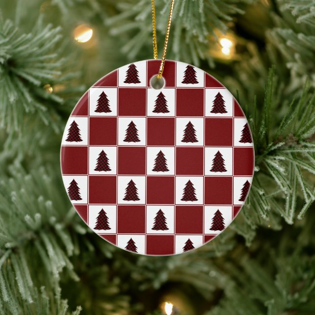 Modern Red Buffalo Plaid Christmas Tree Pattern Ceramic Tree Decoration (Tree)