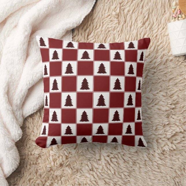 Modern Red Buffalo Plaid Christmas Tree Pattern Cushion (Blanket)