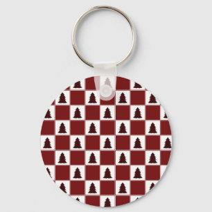 Modern Red Buffalo Plaid Christmas Tree Pattern Key Ring