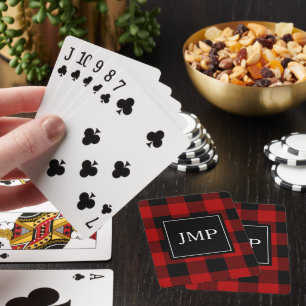 Modern Red Buffalo Plaid   Personal Initial  Playing Cards