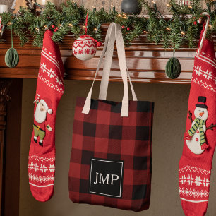 Modern Red Buffalo Plaid   Personal Initial  Tote Bag