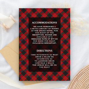 Modern Red Buffalo Plaid Wedding Details Enclosure Card