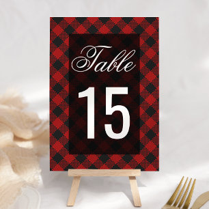 Modern Red Buffalo Plaid Wedding Table Number