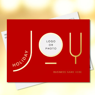 Modern Red Business Gold Foil Holiday Post Card