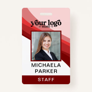 Modern Red Business Logo Employee Photo ID Badge