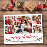 Modern Red Calligraphy 5 Photo Family Christmas Postcard<br><div class="desc">Modern Calligraphy Script 5 Photo Family Photo Collage Merry Christmas Postcard includes Watercolor Christmas Holly Berries - Red Script</div>