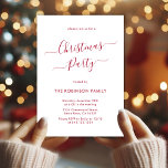Modern Red Calligraphy Holiday Christmas Party Invitation<br><div class="desc">Modern Calligraphy Minimalist Red and White Christmas Party Invitations is perfect for a simple Christmas event. Features an elegant „Christmas Party” text in a beautiful hand lettered swirly swash-tail font type in red and white. Easy to personalise with your name and party details.</div>
