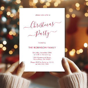 Modern Red Calligraphy Holiday Christmas Party Invitation