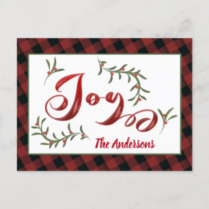 Modern Red calligraphy joy holly Holiday Card