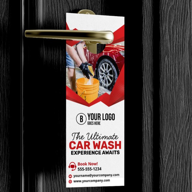 Modern Red Car Wash Auto Detailing Car Care Door Hanger (Creator Uploaded)