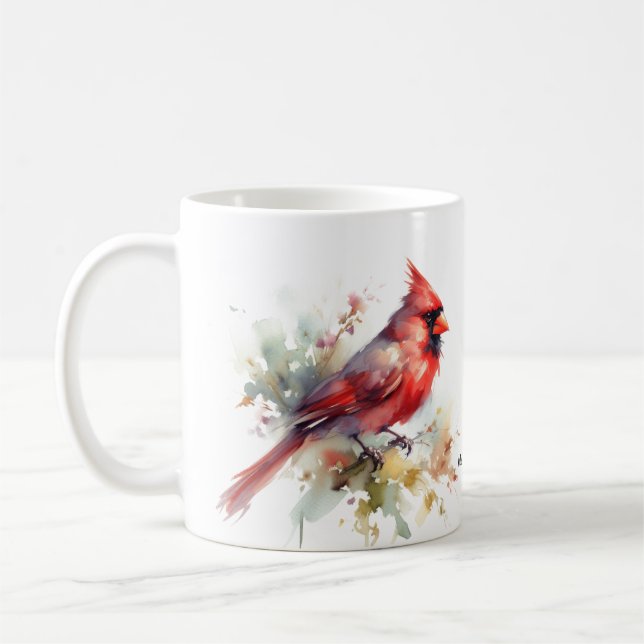 Modern Red Carinal Watercolor Coffee Mug (Left)