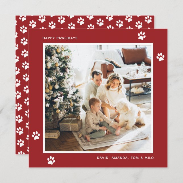 Modern Red Cat Dog Owner Photo Holiday Card (Front/Back)