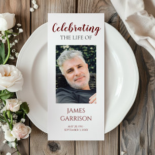 Modern Red Celebration of Life Memorial Program Rack Card