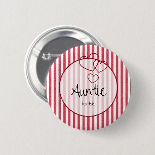 Modern Red Chalk Stripe Triple Hearts Auntie-to-be 6 Cm Round Badge