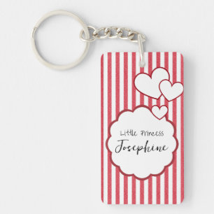 Modern Red Chalk Stripes Triple Hearts Acrylic Key Ring