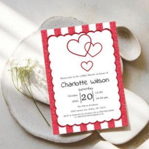 Modern Red Chalk Stripes Vertical Baby Shower Invitation