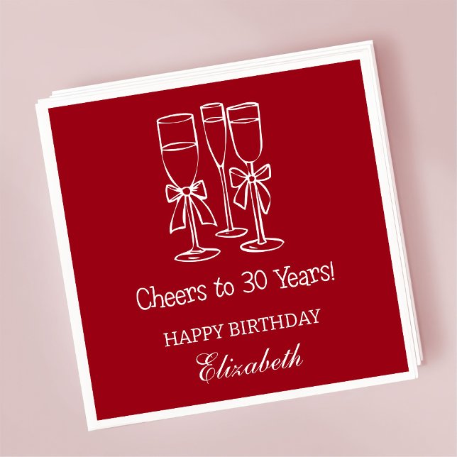 Modern Red Cheers to 30 years Birthday Napkins (Creator Uploaded)