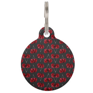 Modern Red Cherries on Charcoal Black Pet Tag