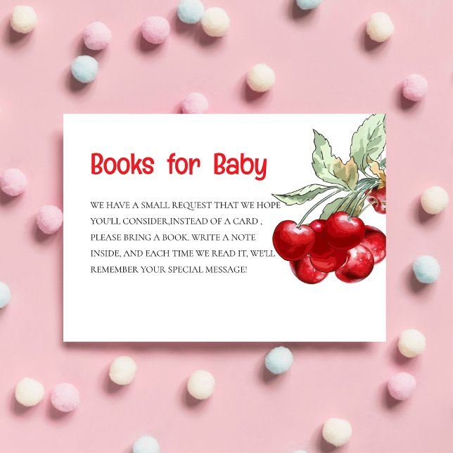 Modern Red Cherry Baby Shower Book  Enclosure Card (Creator Uploaded)