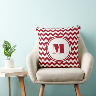 Modern Red Chevron Monogram Cushion