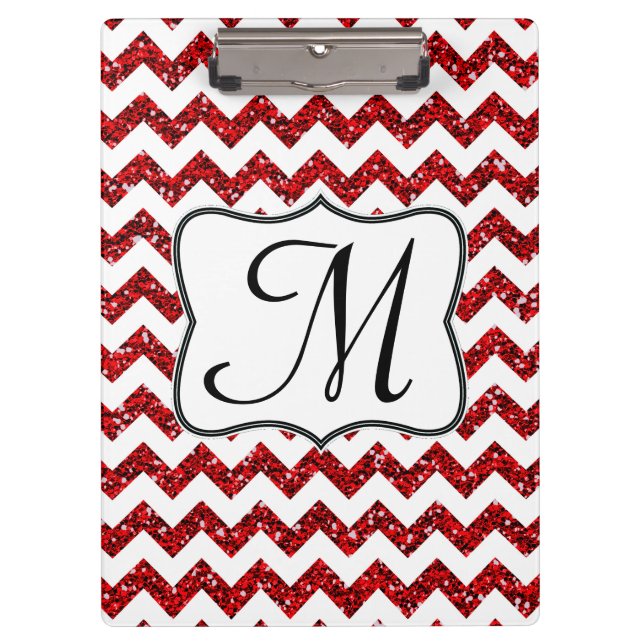 Modern Red Chevron Monogram Initial Clip Board (Front)