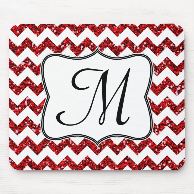 Modern Red Chevron Monogram Initial Mouse Pad (Front)