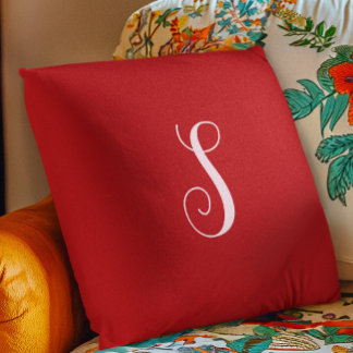Modern Red Chic and Stylish Custom Monogram Cushion