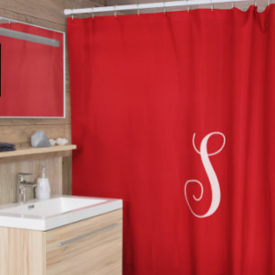 Modern Red Chic and Stylish Custom Monogram Shower Curtain