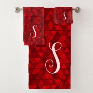 Modern Red Chic Geometric Custom Monogram Bath Towel Set