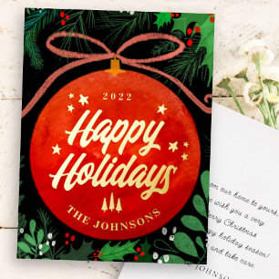 Modern Red Christmas Ball Ornament Botanical