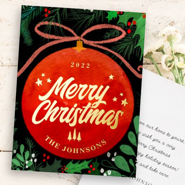 Modern Red Christmas Ball Ornament Botanical (Creator Uploaded)