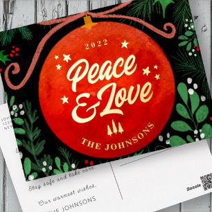 Modern Red Christmas Ball Ornament Botanical Foil Holiday Postcard
