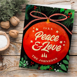 Modern Red Christmas Ball Ornament Botanical Holiday Card