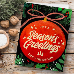 Modern Red Christmas Ball Ornament Botanical Holiday Card