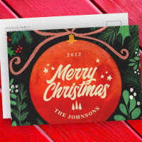 Modern Red Christmas Ball Ornament Botanical