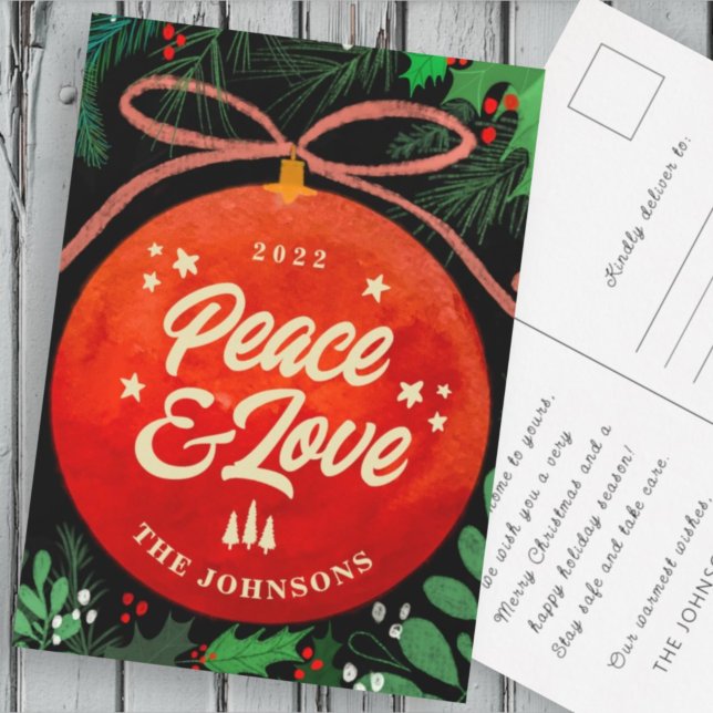 Modern Red Christmas Ball Ornament Botanical Holiday Postcard (Creator Uploaded)